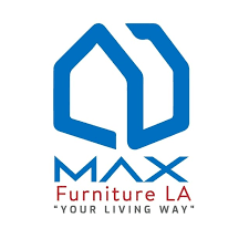 Max Furniture LA logo with blue geometric design and text on a white background