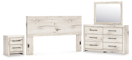 Lawroy King Panel Headboard with Mirrored Dresser and Nightstand