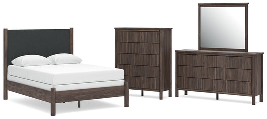 Pamytta Full Upholstered Panel Bed, Dresser and Mirror