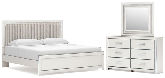 Zuraleus King Upholstered Panel Platform Bed, Dresser and Mirror