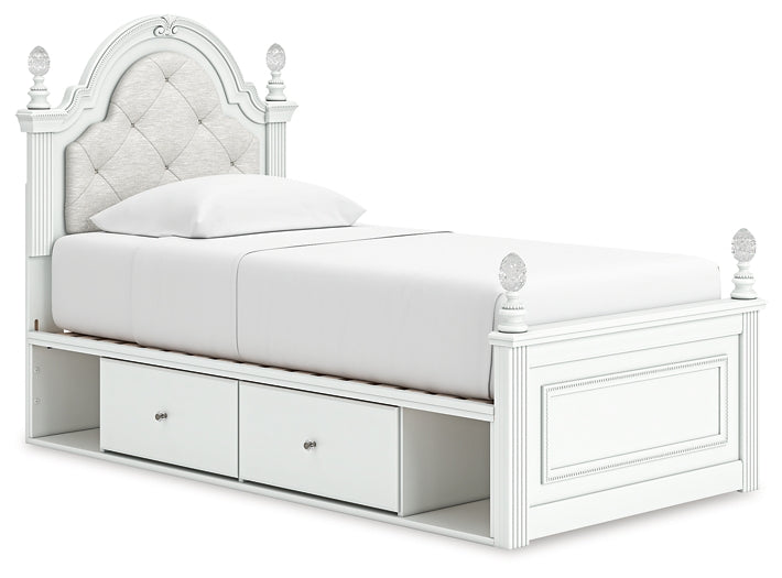 Kozlani Twin Upholstered Panel Storage Bed, Dresser, Mirror and Nightstand