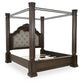 Maylee California King Canopy Bed, Dresser, Mirror and Nightstand