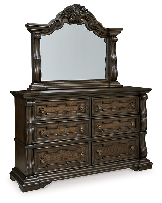 Maylee California King Canopy Bed, Dresser, Mirror and Nightstand