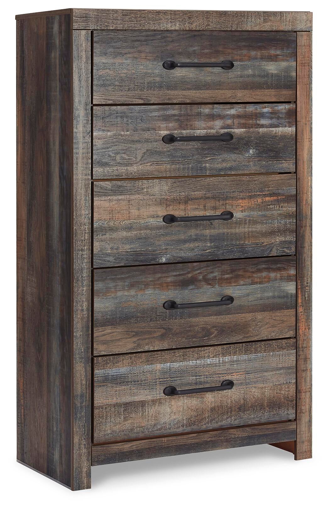Drystan Queen Bookcase Bed with 2 Storage Drawers, Dresser, Mirror, Chest and Nightstand