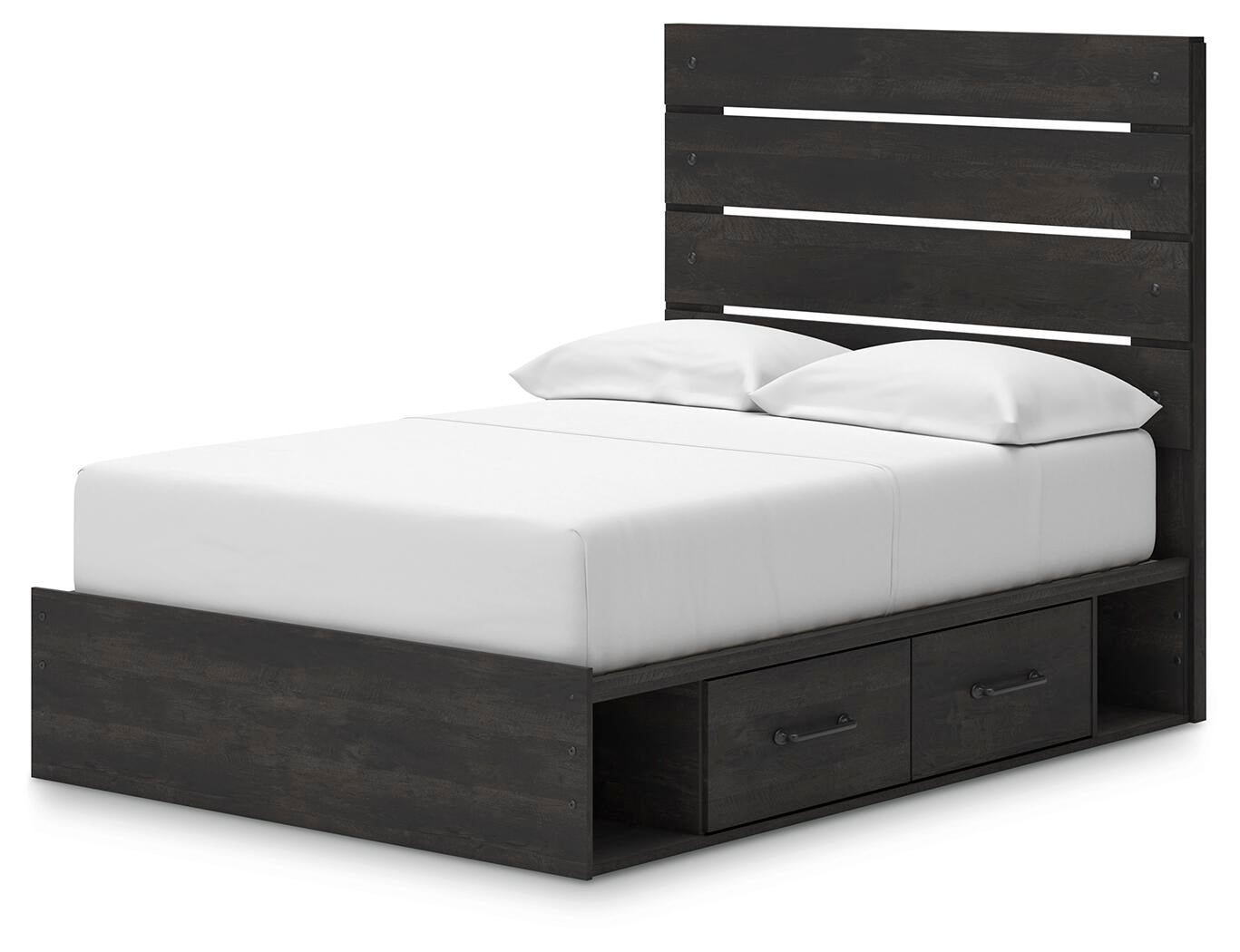 Delmorta Full Panel Bed with Storage, Dresser and Mirror