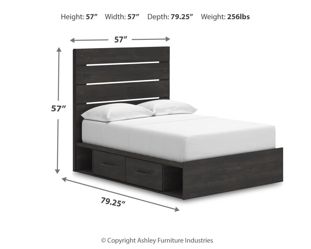 Delmorta Full Panel Bed with Storage, Dresser and Mirror