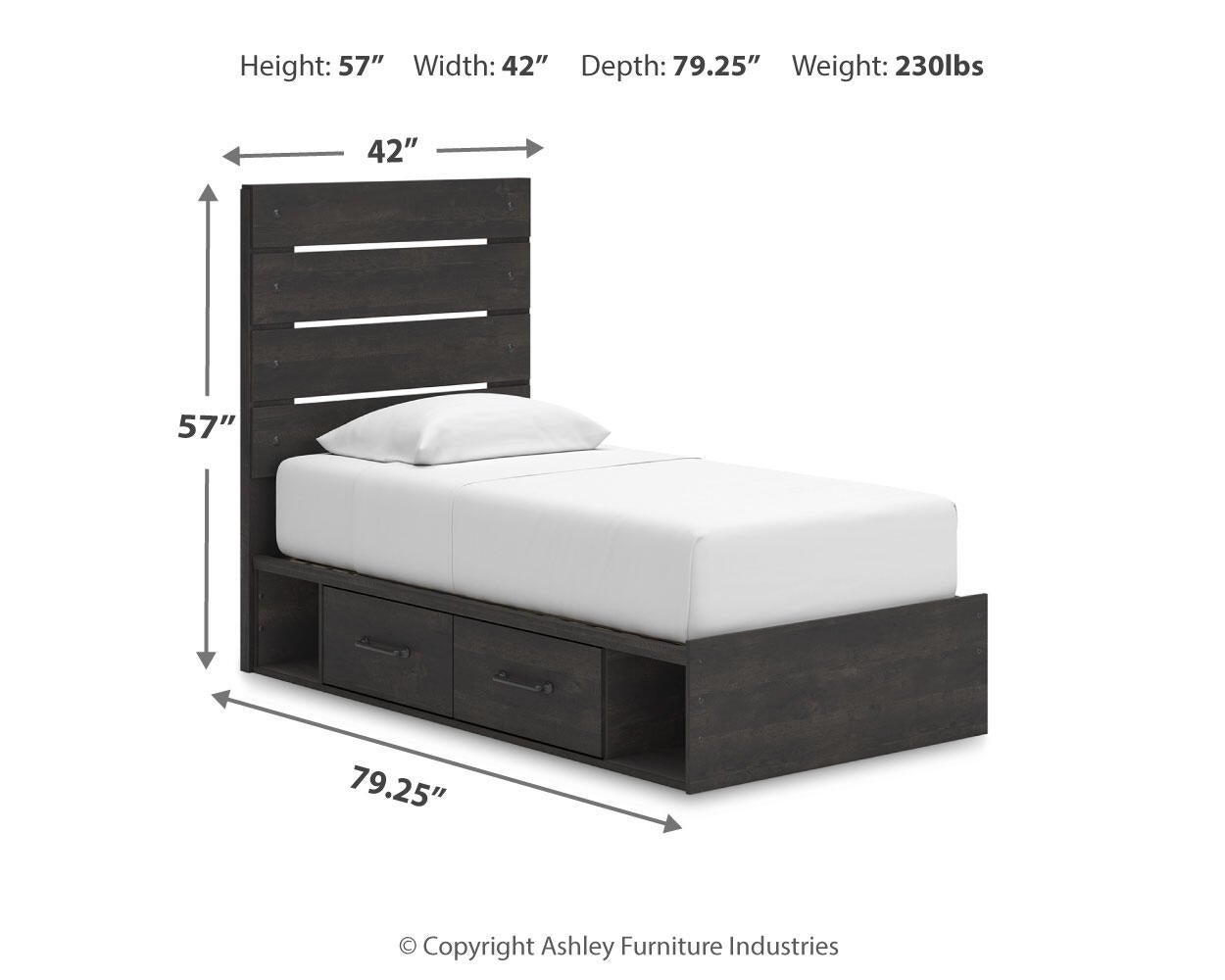 Delmorta Twin Panel Bed with Storage, Dresser and Mirror