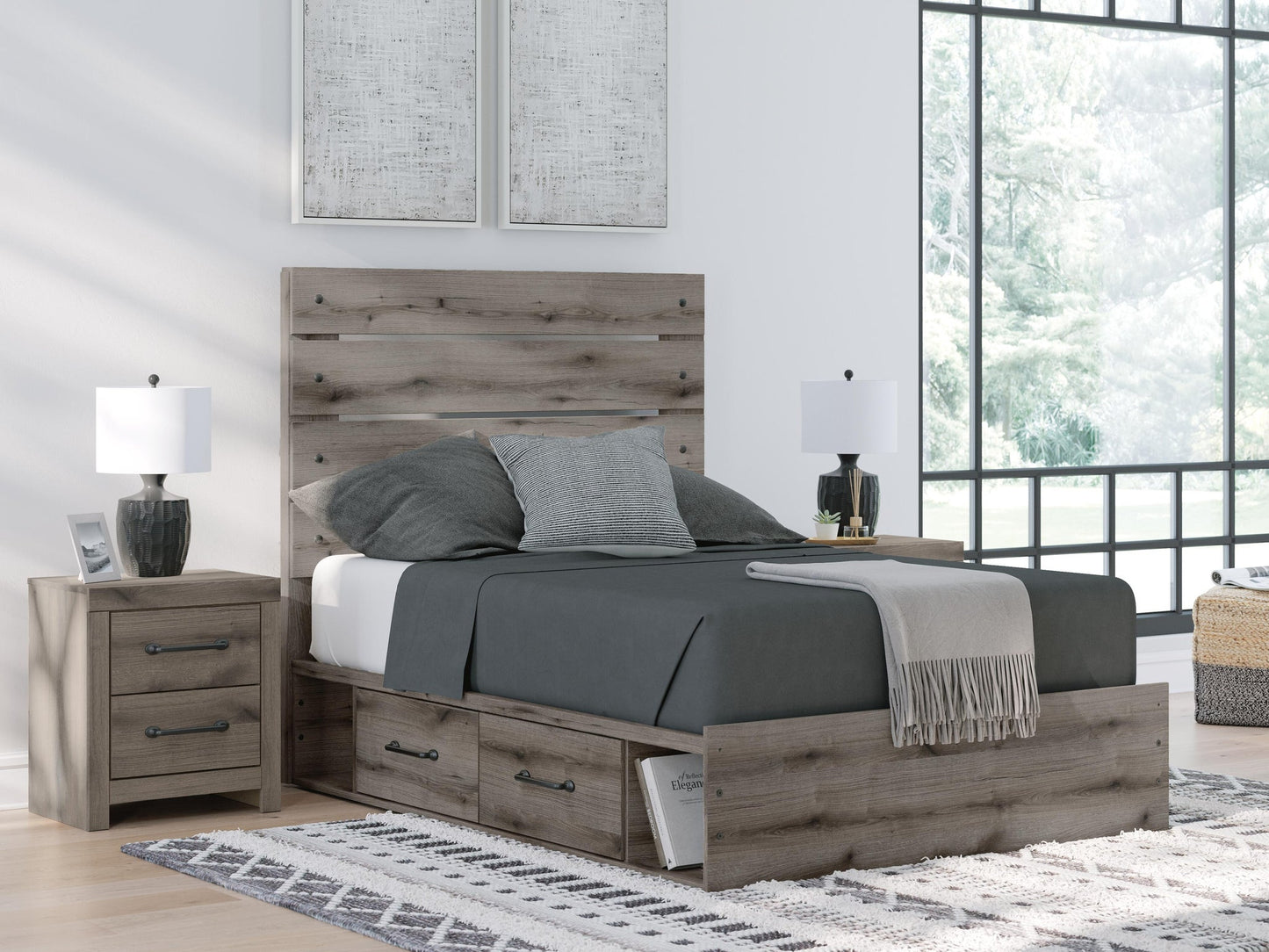 Urbanoore Full Panel Bed with Storage, Dresser and Mirror